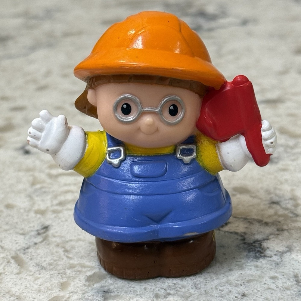 Fisher Price Little People Construction Flagger Maggie Girl Brown Hair 2002 2006
